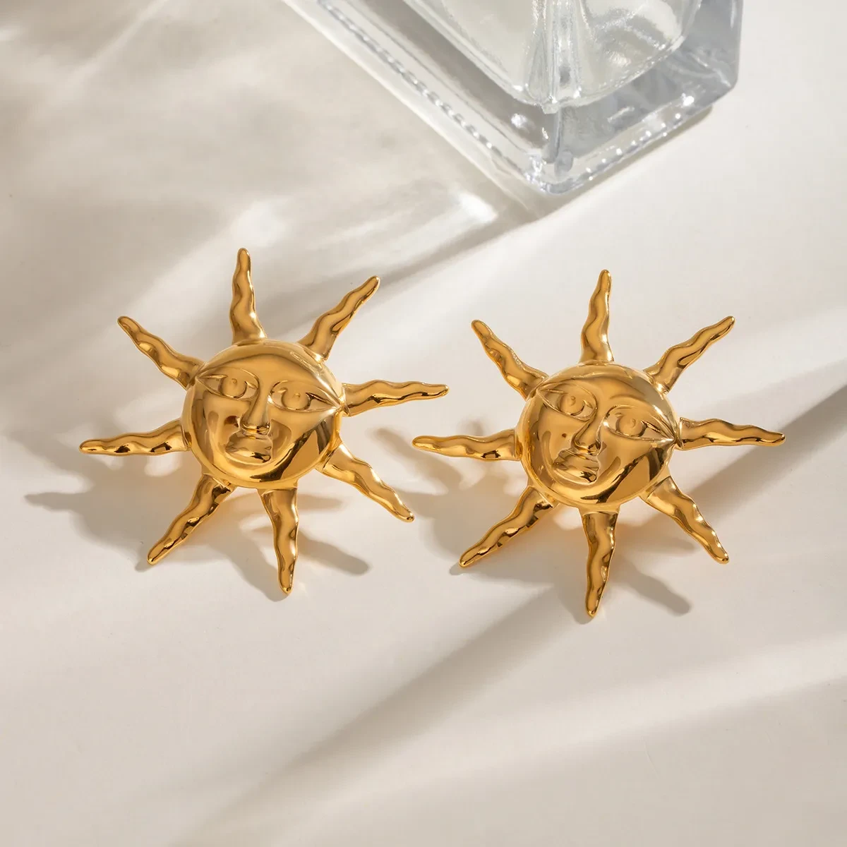 Steel Retro Hammered Sun Earrings