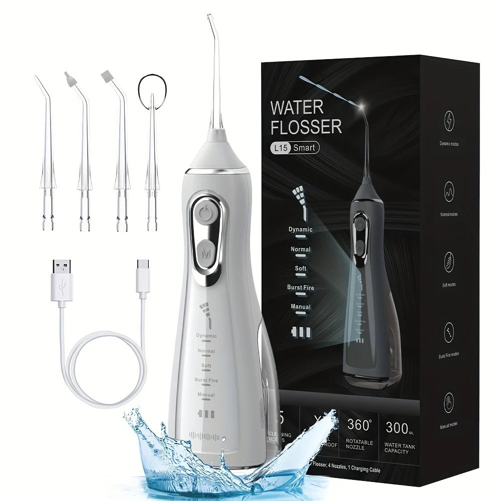 USB Rechargeable Water Flosser with 5 Different Nozzles