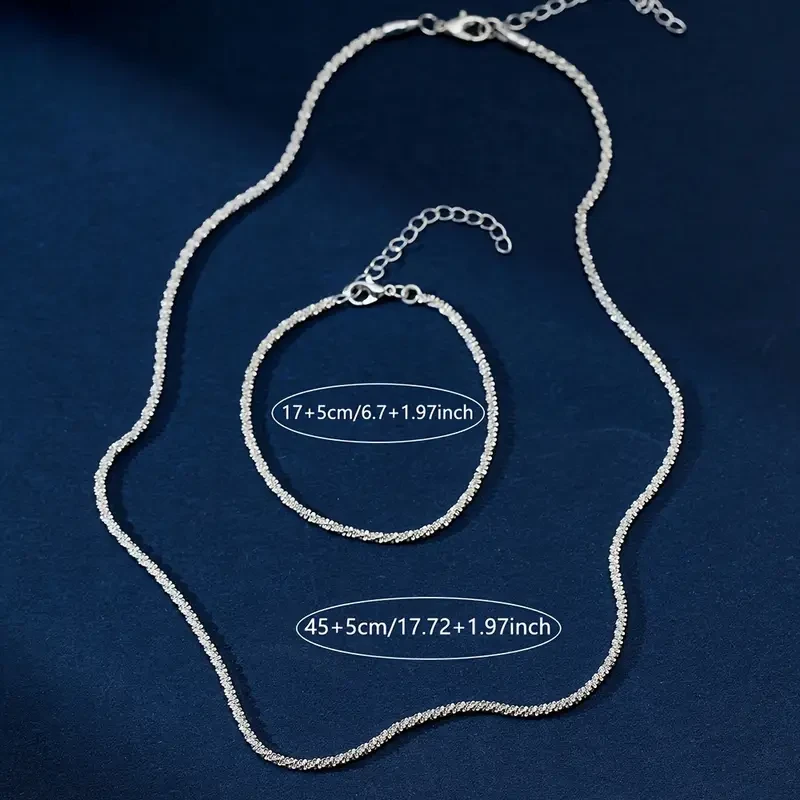 Simple Shiny Chain Bracelet Necklace Set
