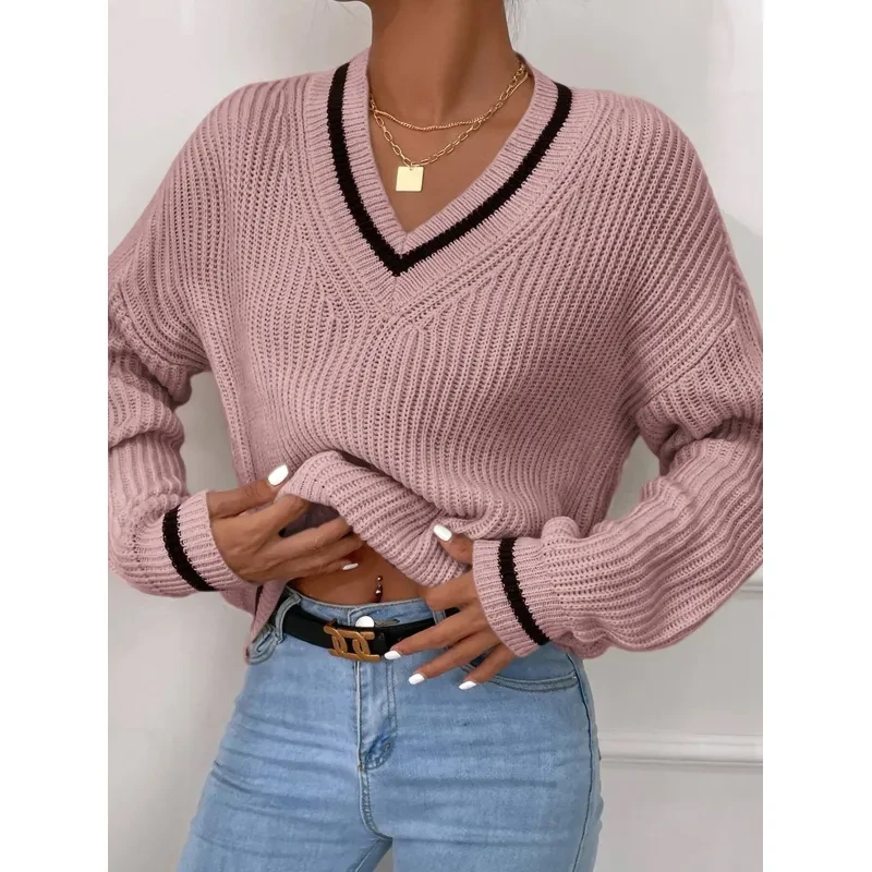 Winter Women's Clothes Cable Knit V Neck Sweaters