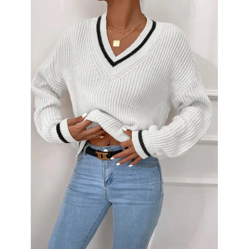 Winter Women's Clothes Cable Knit V Neck Sweaters