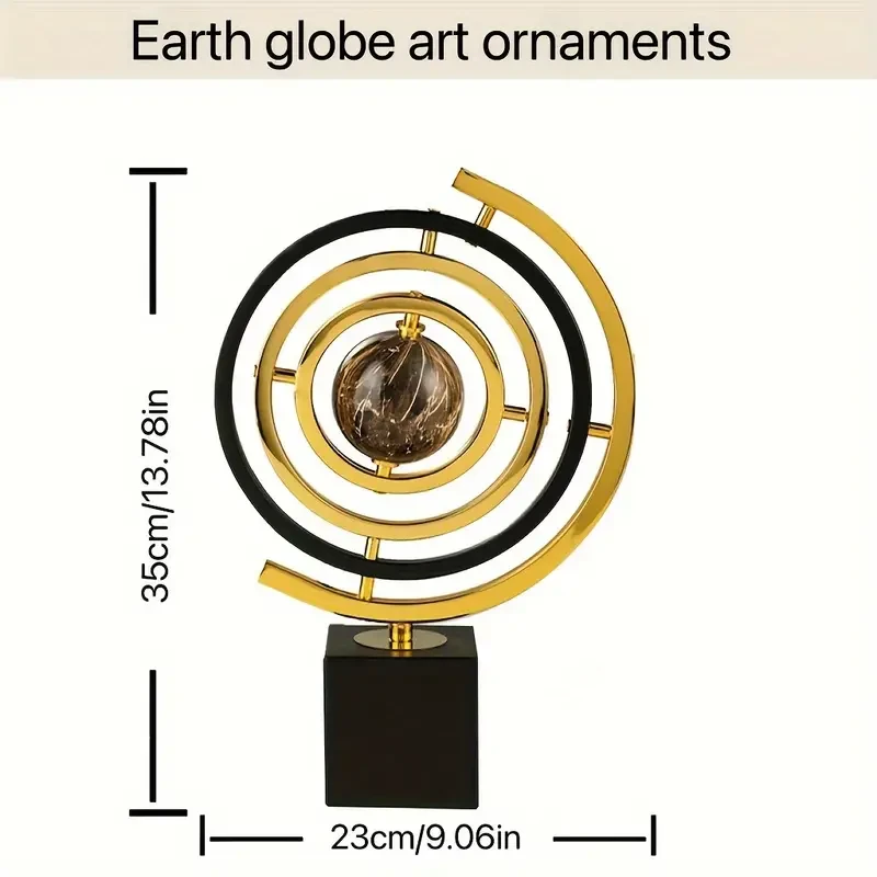 Modern Abstract Art Metal Globe Sculpture with Rectangular Base