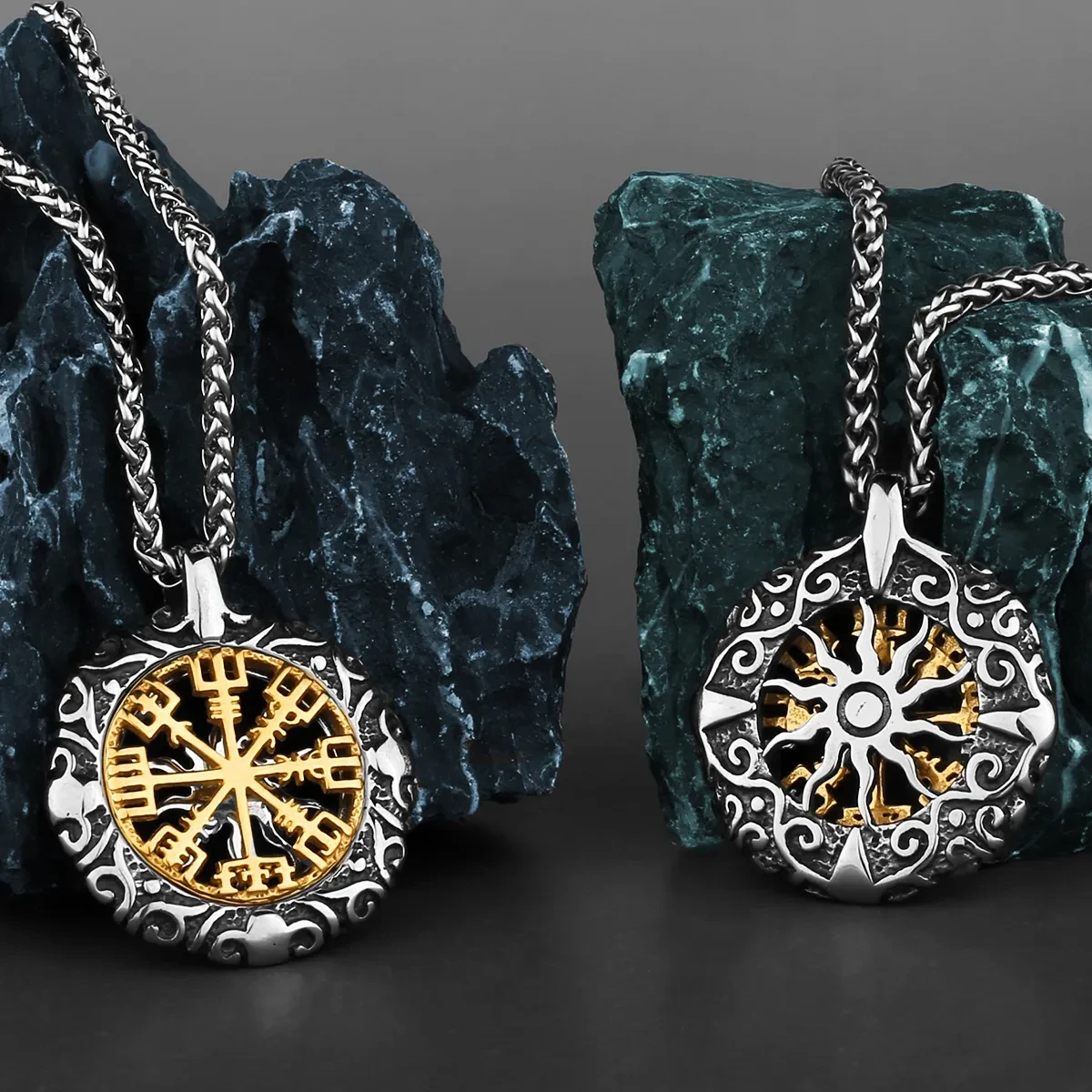 Titanium Steel Pendant Gold Compass Necklace