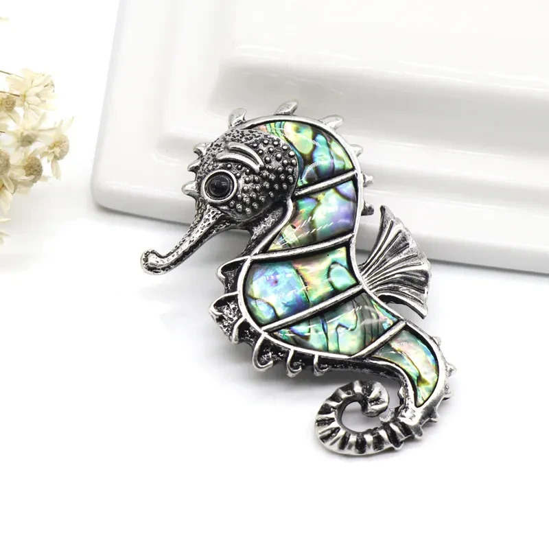 Tidal Abalone Shell Seahorse Brooch Pendant