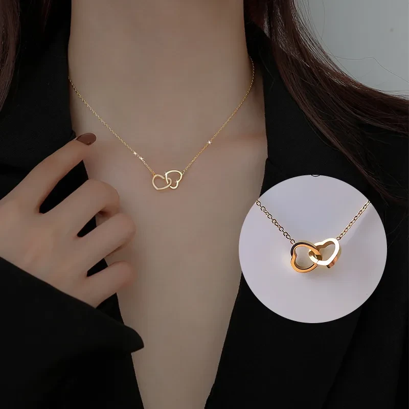 Women's Fashion Simple Double Ring Heart Clavicle Chain