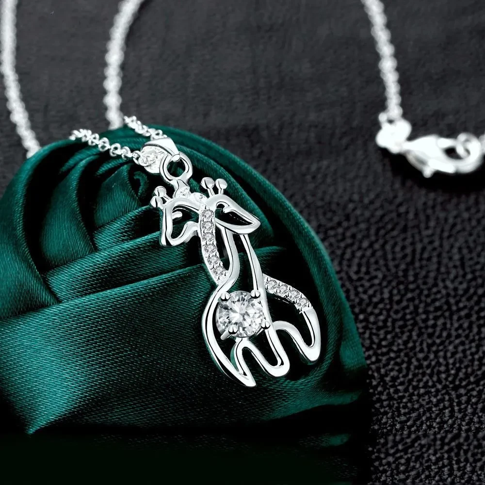 Diamond Giraffe Silver Necklace Korean Pendant