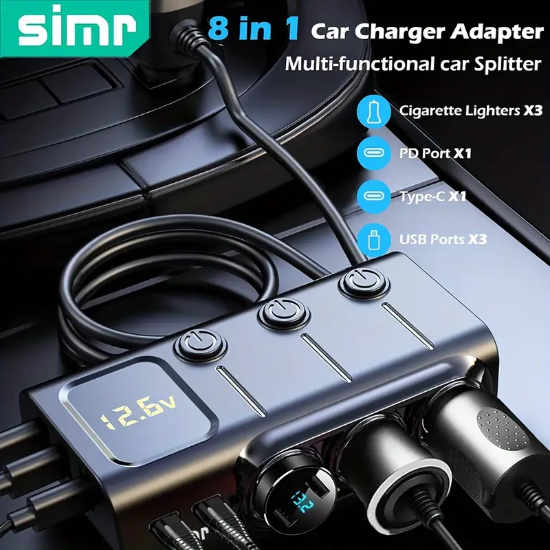120W High Power Fast Charger - Super 8 in 1 USB PD Car Charger