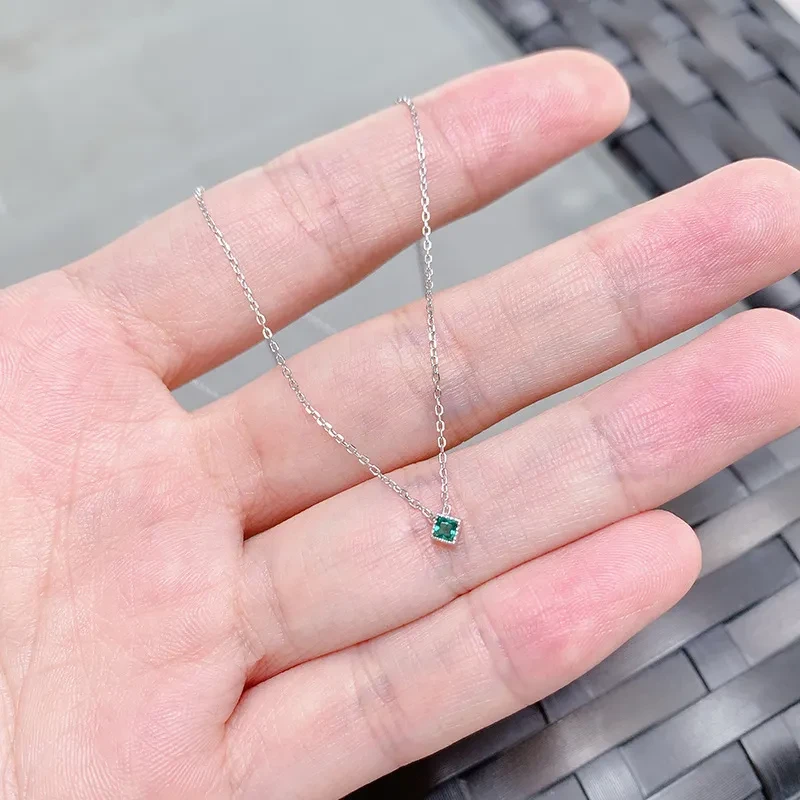 Emerald Square Diamond Zircon Necklace