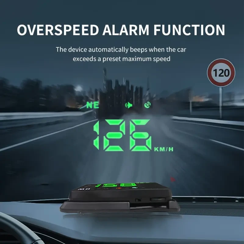 KWHUD HD Head-Up Display Car Speedometer - Universal Fit, Compass & Over-speed Alerts