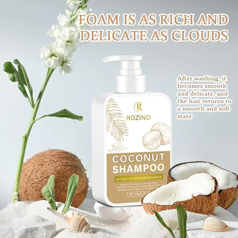 ROZINO white flat bottle coconut oil shampoo