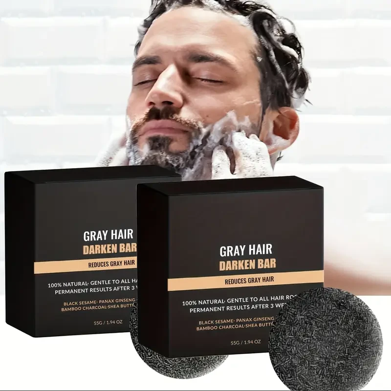 2-in-1 Darkening Hair & Beard Shampoo Bar with Rich Lather