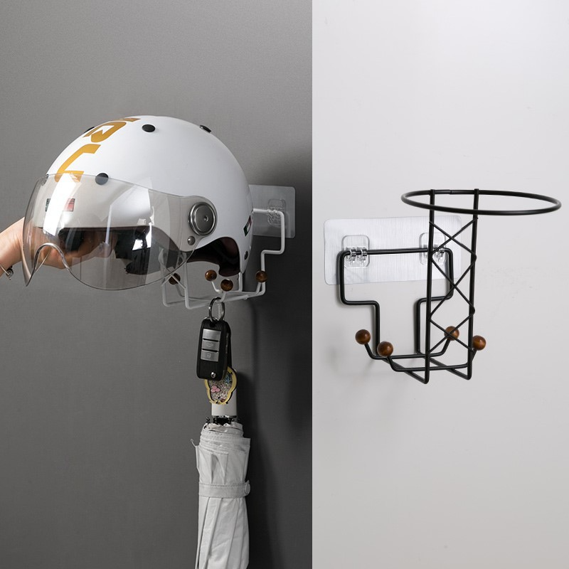 Door Punch-Free Helmet Rack, Multifunctional Wall-Mounted Hat Storage Rack, Seamless Paste Coat Rack