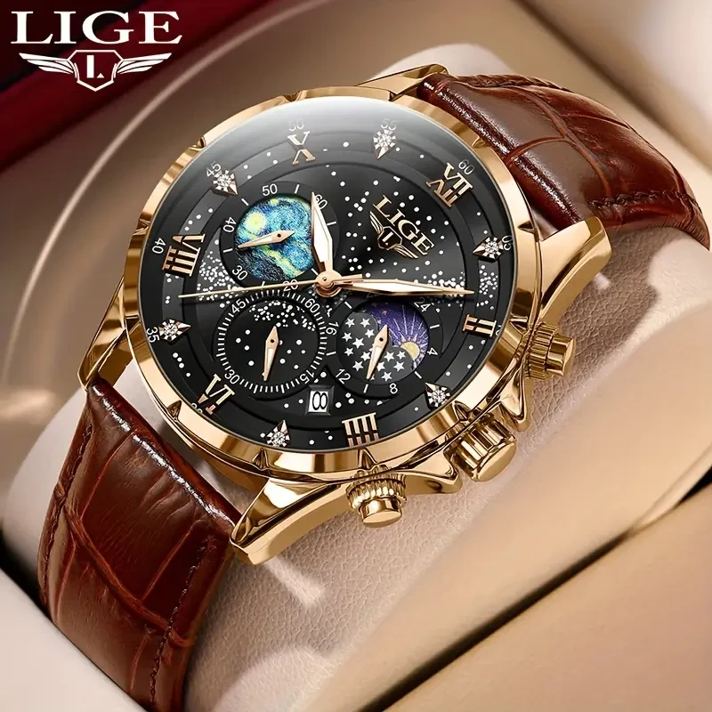 LIGE Quartz Watch - Stylish Blue & Golden-Tone