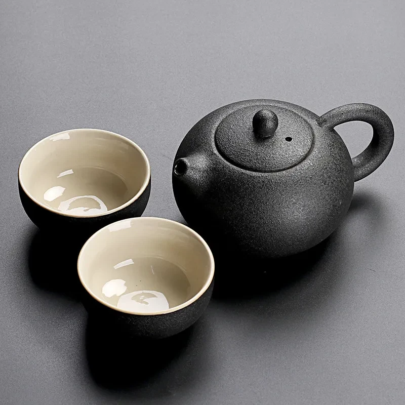 Black pottery tea cup set