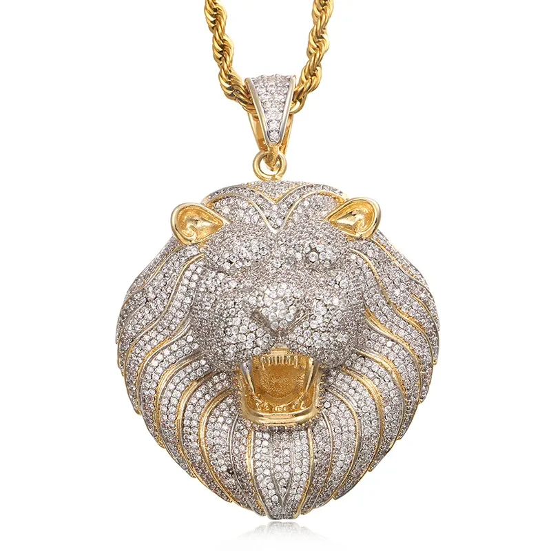 Copper Inlaid Zirconium Sparkle Lion Pendant