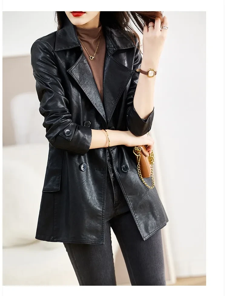 Mid-length Leather Coat Spring And Autumn