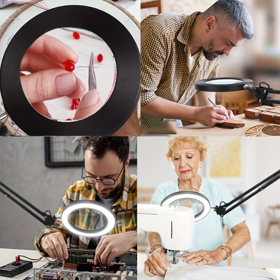 Versatile Large 10X Magnifying Glass With Light, 5-Inch Real Glass Stand Lighted Magnifier, 3 Color Modes Stepless Dimmable LED Magnifying Desk Lamp With Clamp, Hands-Free For Close Work Crafts Hobby