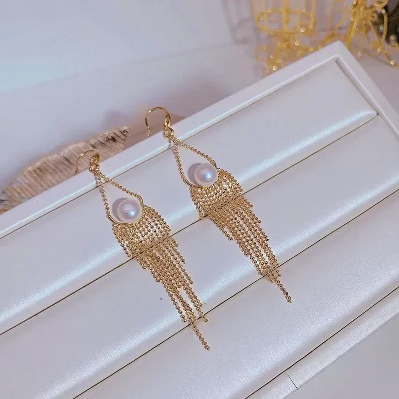 Women's Natural Freshwater Pearl Long Fringe Earrings