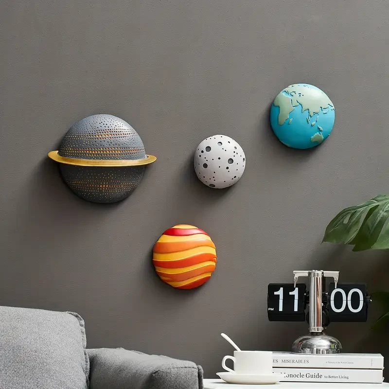 4pcs Modern Outer Space Planets Wall Decor 3D Planet Earth Solar System Sculptures for a Celestial-Themed Room