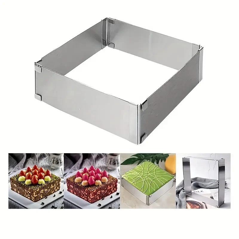 Square Cake Mold Ring, 6-11In Adjustable Stainless Steel Cake Cutter Premium Baking Tool for Professional Results