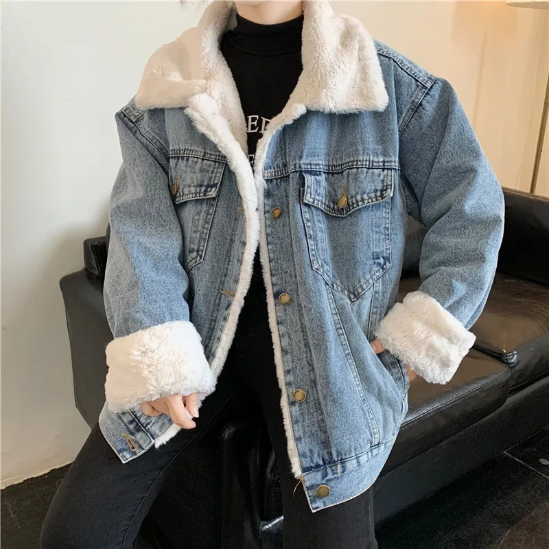 Light Blue Denim Jacket With Fur
