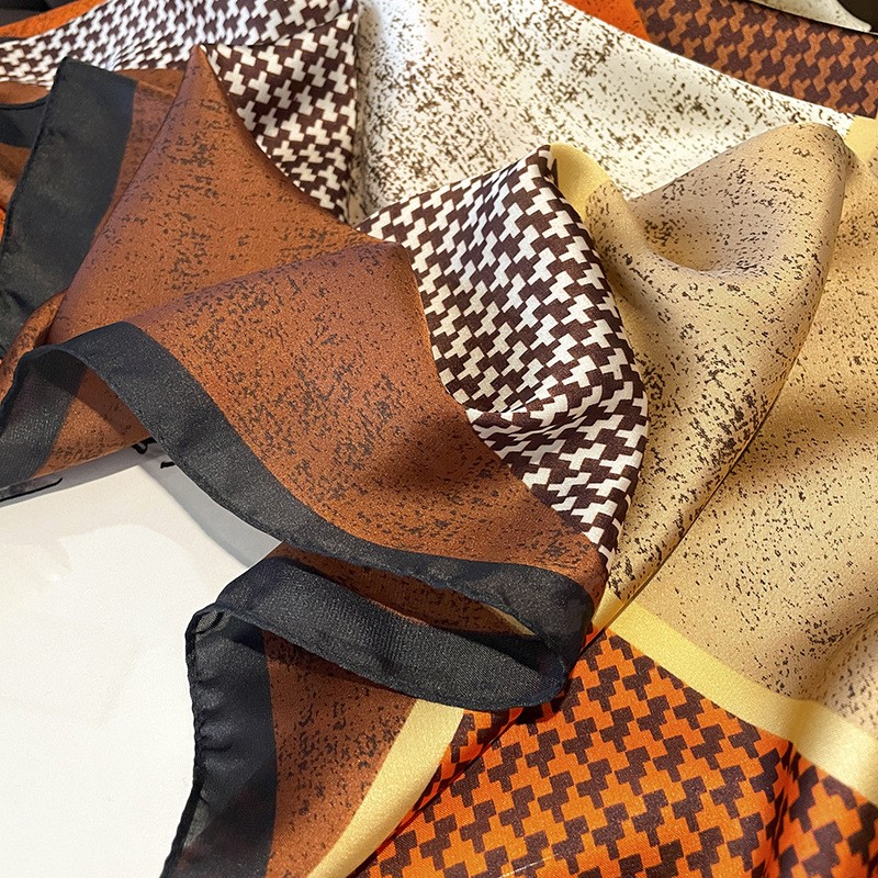 Houndstooth Color Matching New Silk Satin Scarf