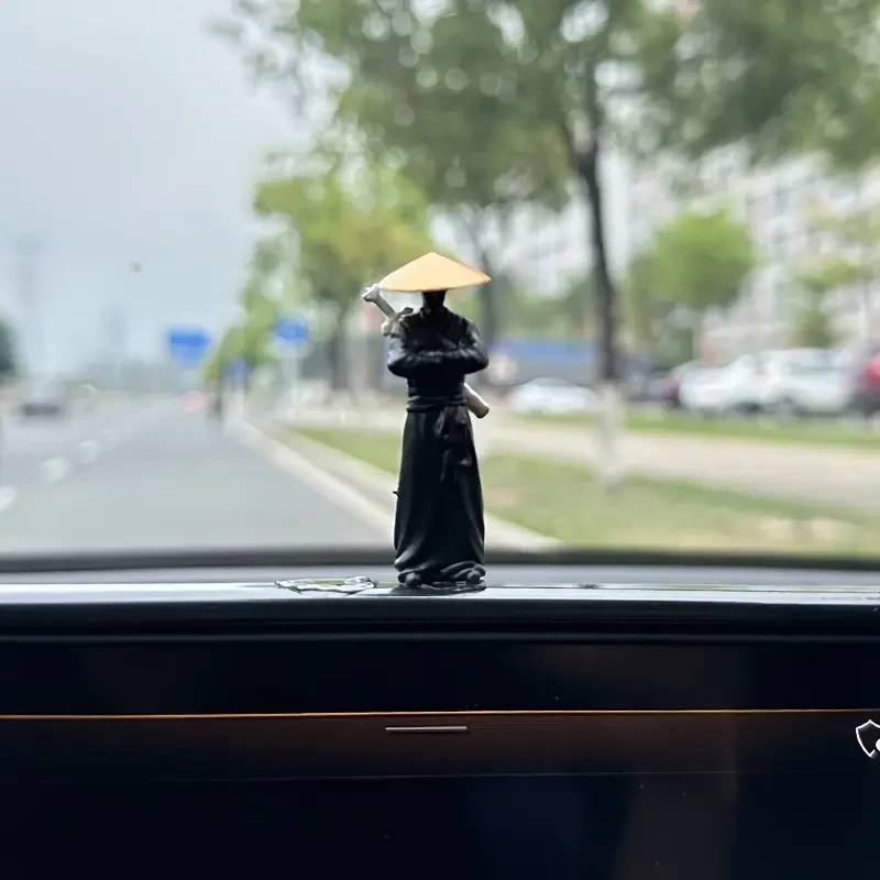 2pcs Ancient Chinese Warrior Car Decorations - Dashboard & Rearview Mirror Set