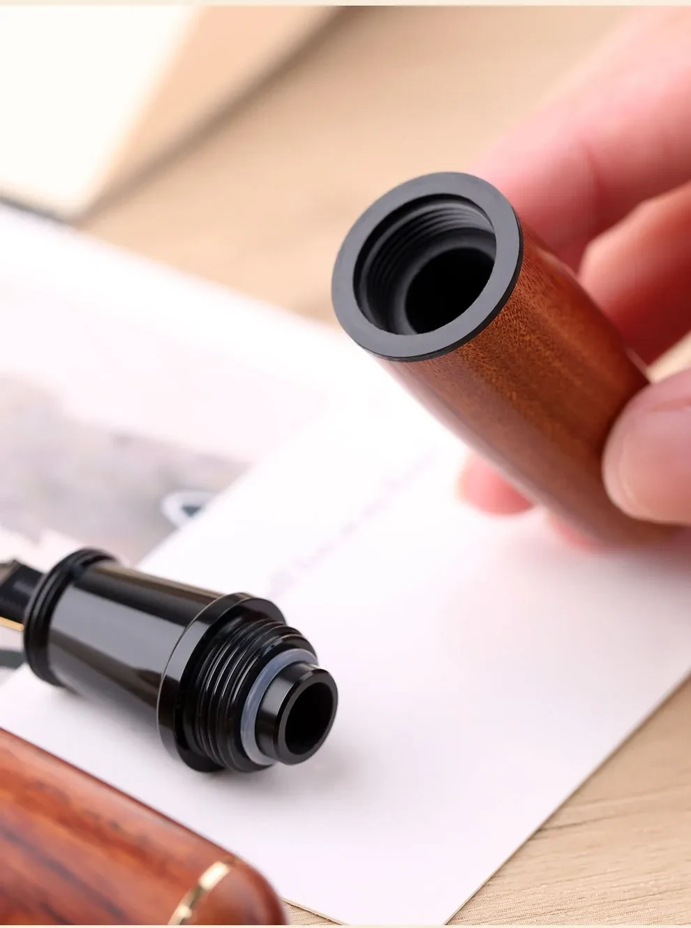 Solid Wood Ink Pen Fine Tip Cute Chubby Short Pen