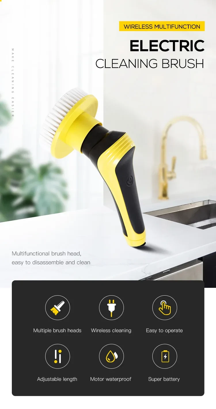 Cleaning Brush Bathroom Floor Electric Cleaning Brush Wireless Adjustable Brush