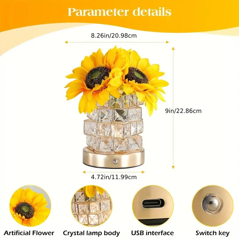 1pc Flower Light Touch Lamp  Rechargeable Cordless Table Lamp with Infinity Dimming and 3 Colour Modes