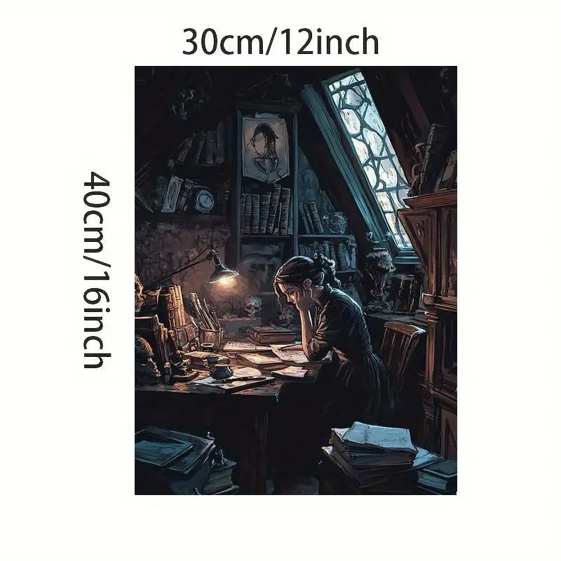 1pc Unique Creative Poster of a Girl Reading Under an Antique Study Lamp A Captivating Wall Art Print for Thoughtful Spaces