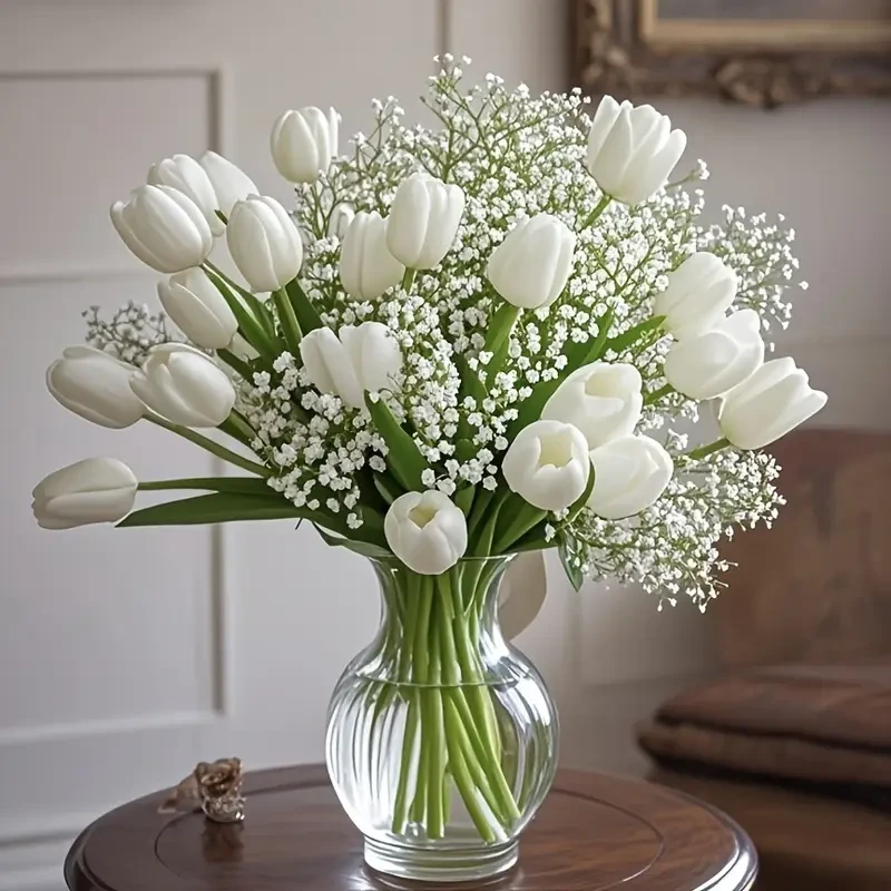 Artificial Gypsophila & Tulip Bouquet Set