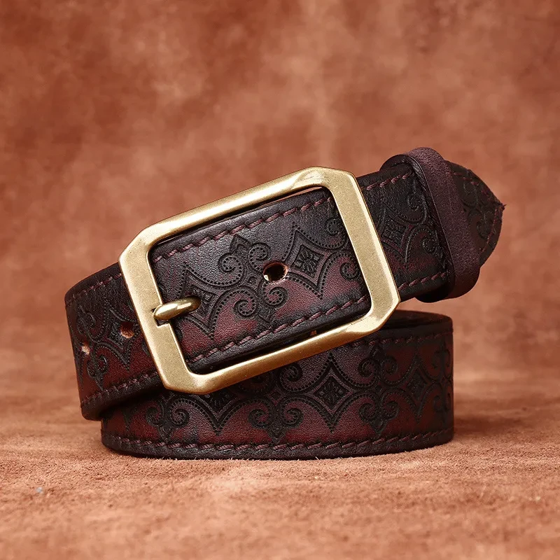 Thick First Layer Cowhide Double-sided Available Carved Genuine Leather Belt