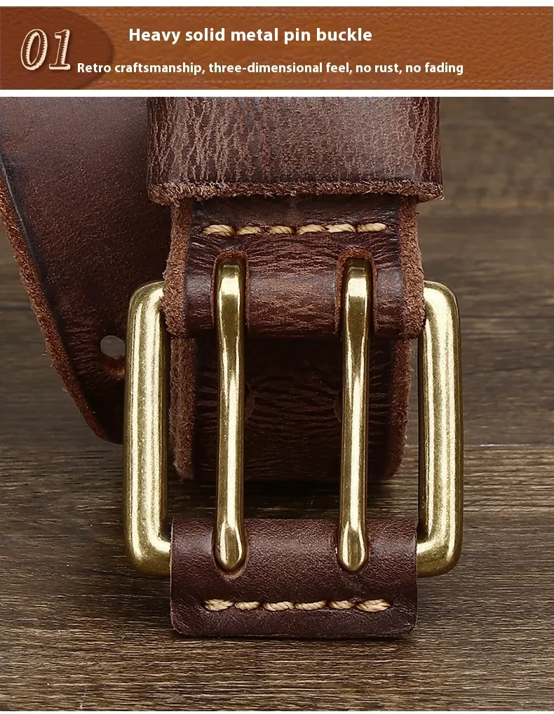 Men's Casual Retro Free Pin Punch First Layer Cowhide Lazy Belt