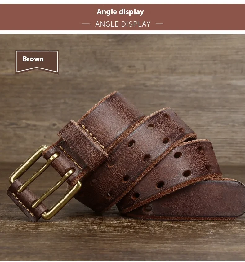 Men's Casual Retro Free Pin Punch First Layer Cowhide Lazy Belt