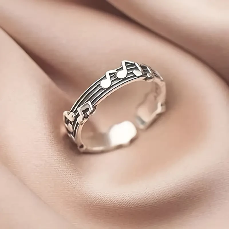 Cute Rhodium Plated Adjustable Music Note Alloy Ring: A Perfect Accessory for Music Lovers