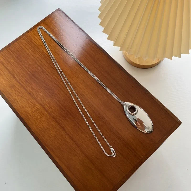 Silver Necklace Long Water Drop Pendant Necklace