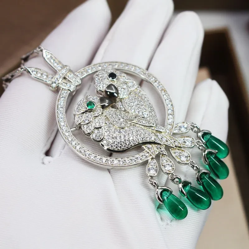 Double Parrot Necklace Chalcedony Acacia Pendant Necklace