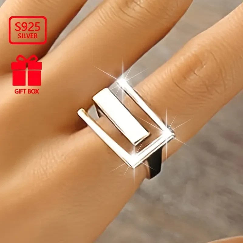 925 Sterling Silvery Adjustable Geometric Open Ring  Timeless Simplicity, Everyday Elegance