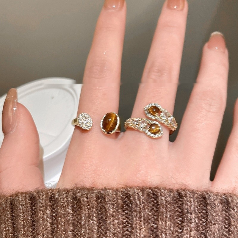 Maillard Snake-shaped Tigereye Open Ring For Women