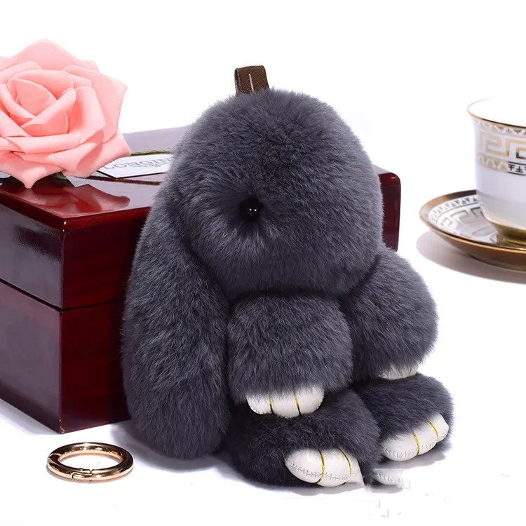 Fluffy Bunny Keychain Blue