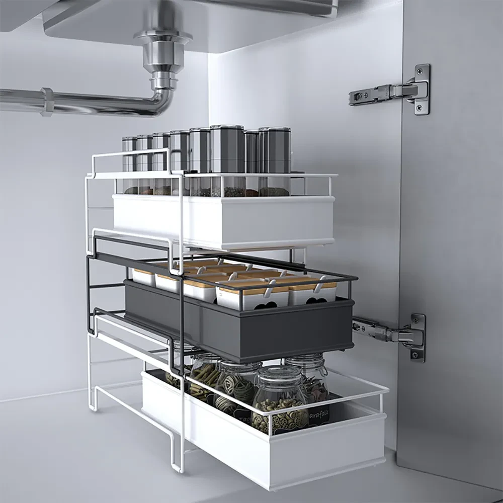 Kitchen Shelf Under Sink Drawer Type Sliding Spice Rack Multi-Layer Countertop Storage Rack Spice Bottle Storage Rack