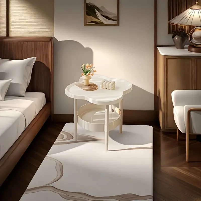Modern Simple Cloud Coffee Table, 2-Layer Space Design, Storage Design, Living Room Tea Table, Rounded Corners and Anti-Collision Design