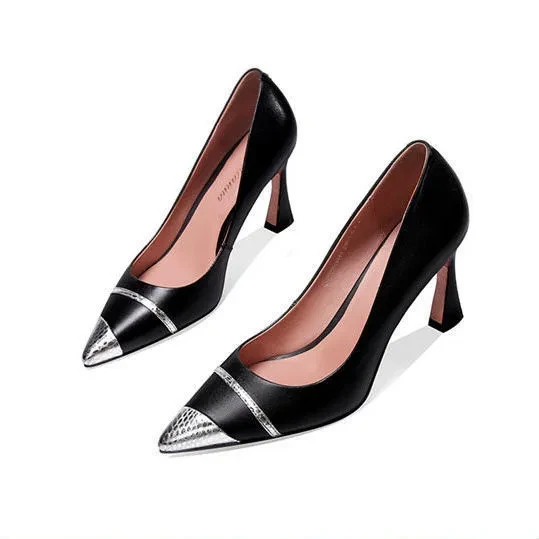 Black Kitten Heel Pumps with Pointed Toe
