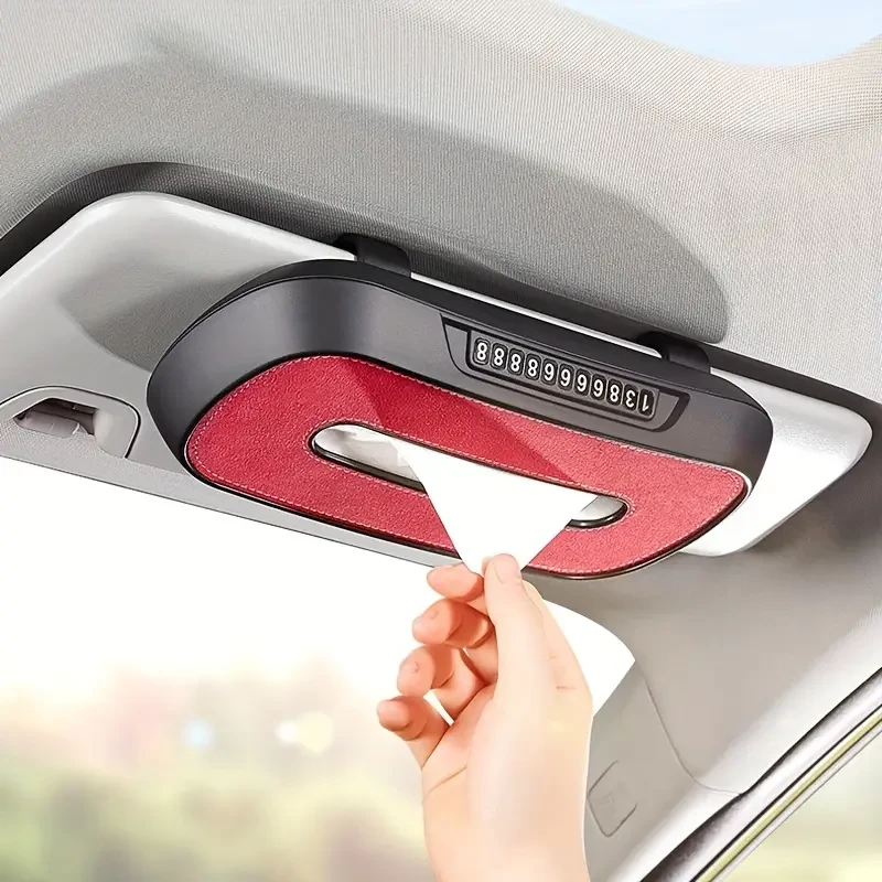 Dual-Use Car Tissue Box with Parking License Plate - Sun Visor, Seat, and Skylight Hanging