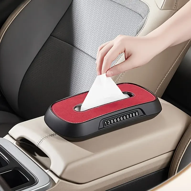 Dual-Use Car Tissue Box with Parking License Plate - Sun Visor, Seat, and Skylight Hanging
