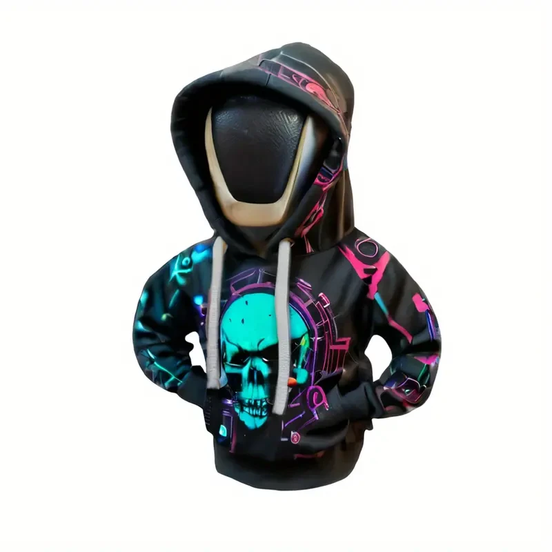 Gothic Skull Hoodie Car Gear Shift Cover - Dustproof Polyester Auto Accessory