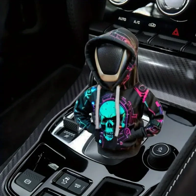 Gothic Skull Hoodie Car Gear Shift Cover - Dustproof Polyester Auto Accessory
