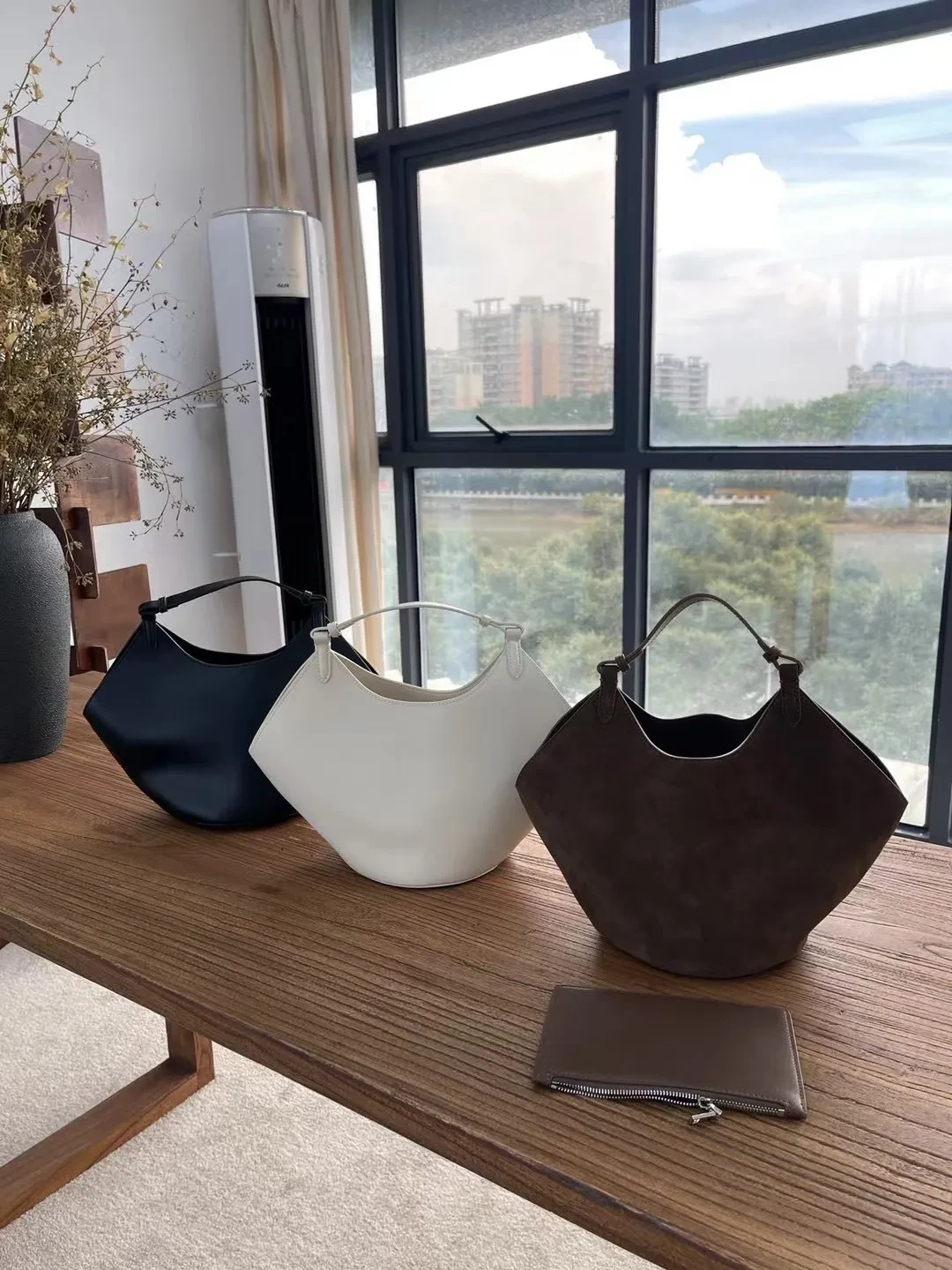 Frosted Cowhide Bucket Bag Large Capacity Genuine Leather