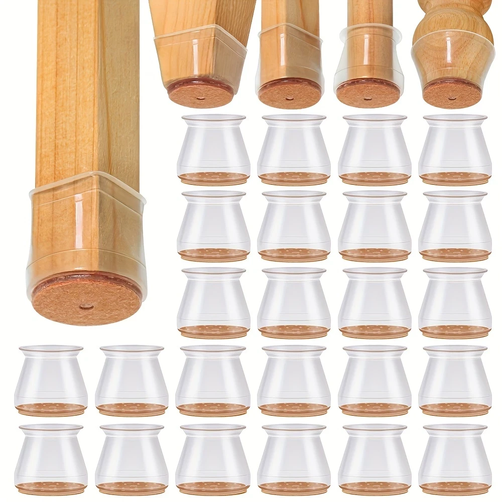 24pcs Transparent Silicone Chair Leg Covers with Felt Pads